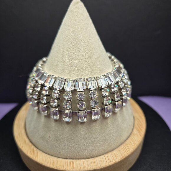 Vintage Rhinestone Bracelet with Safety Chain - Picture 3 of 6